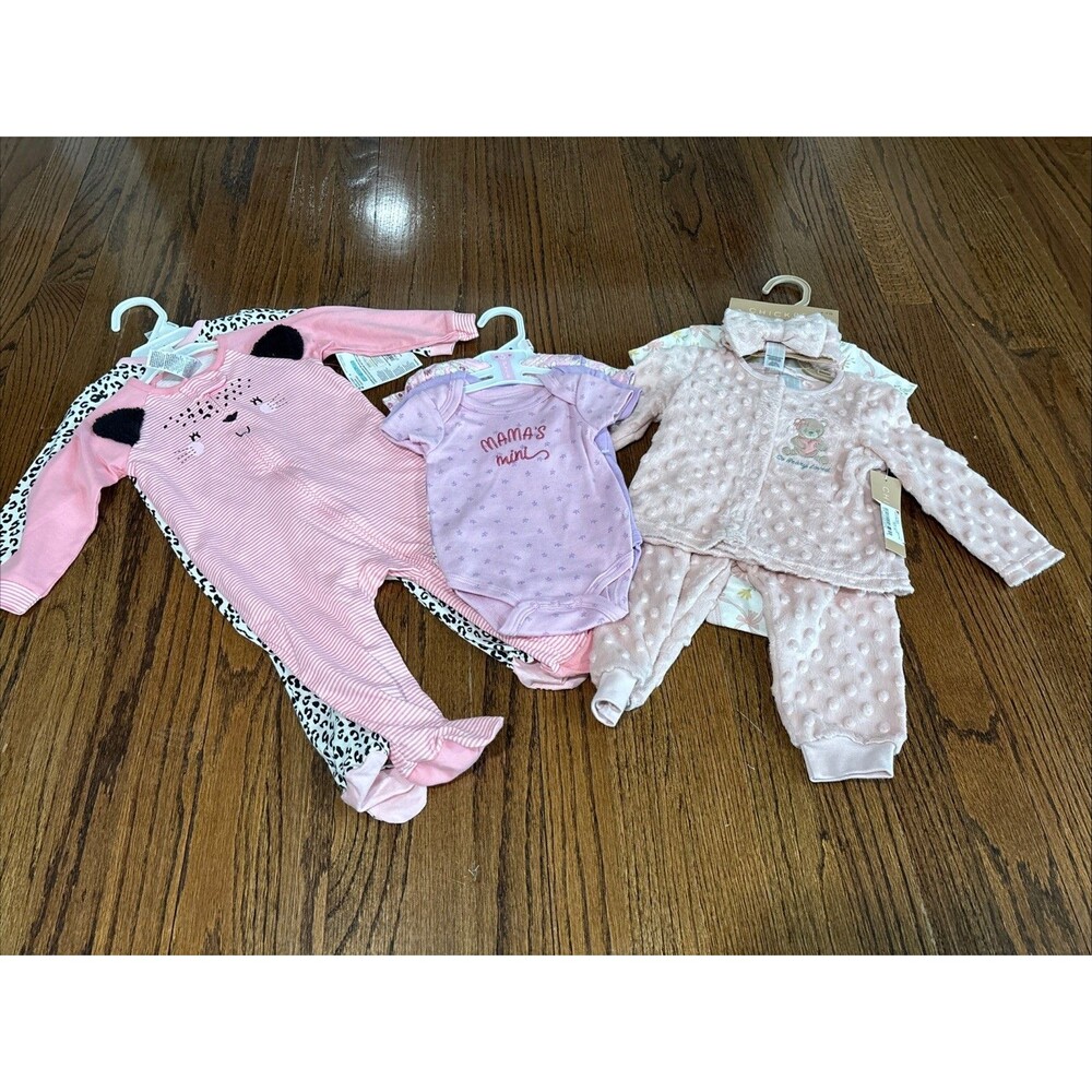 NWT Baby Girl 7pc Bundle (Size 0-3 & 6-9 Mos ) -Gerber, Princess Rose, Chickpea
